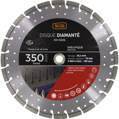 Disque diamant ventilé - SCID - Pour béton et métal - Diamètre 350 mm