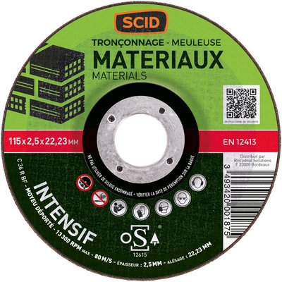 Disque à tronçonner - SCID - Diamètre 115 mm - Matériaux - Usage fréquent