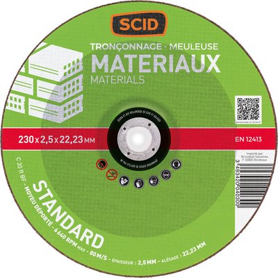 Disque à tronçonner - SCID - Diamètre 230 mm - Matériaux - Standard