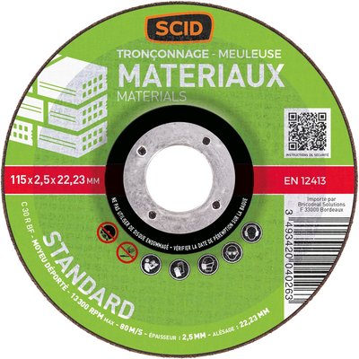 Disque à tronçonner - SCID - Diamètre 115 mm - Matériaux - Standard