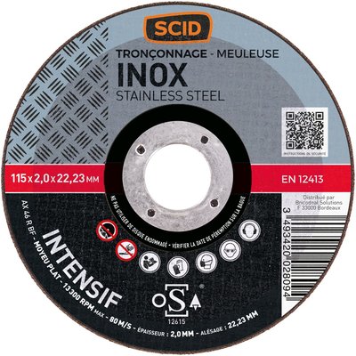 Disque à tronçonner - SCID - Diamètre 115 mm - Inox - Usage fréquent - Moyeu plat