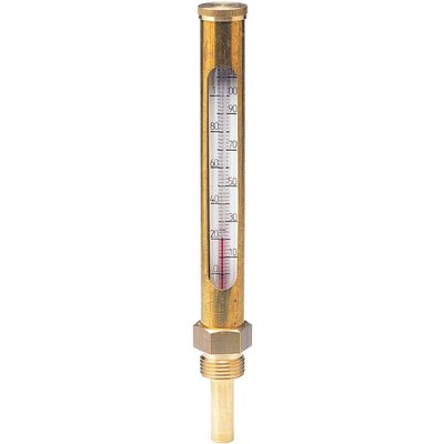 Thermomètre droit - Boîtier laiton - Gradué 0 à 130°C