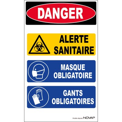 Panneau Danger alerte sanitaire - Rigide - 200x330mm