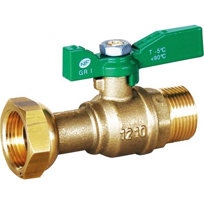 Vanne à sphère laiton droite pour compteur Sferaco - Mâle 1/2" - Ecrou prisonnier 3/4"