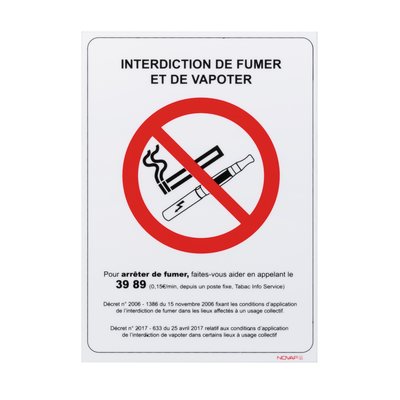 Panneau interdiction de fumer et de vapoter Novap - 148 x 210 mm