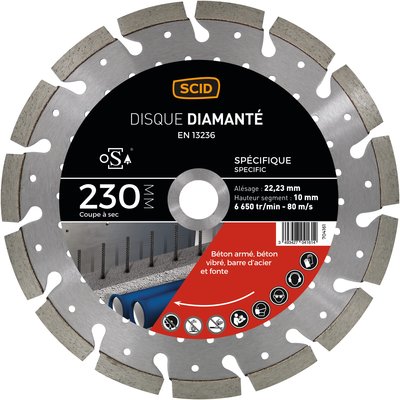 Disque diamant ventilé - SCID - Pour béton et métal - Diamètre 230 mm