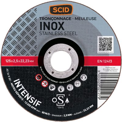 Disque à tronçonner - SCID - Diamètre 125 mm - Inox - Usage fréquent - Moyeu déporté