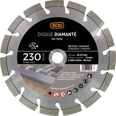 Disque diamanté béton granit professionnel SCID - Diamètre 230 mm