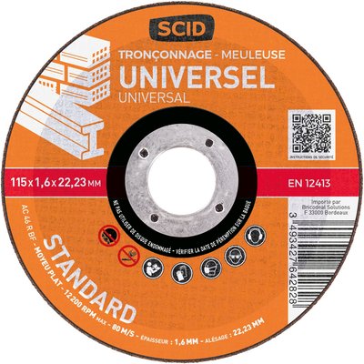 Disque à tronçonner - SCID - Diamètre 115 mm - Universel - Standard