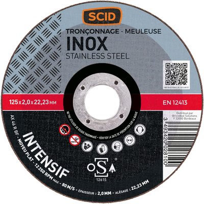 Disque à tronçonner - SCID - Diamètre 125 mm - Inox - Usage fréquent - Moyeu plat