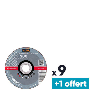 Disque à tronçonner - Diamètre 125 mm - Inox - Standard - Lot de 9+1 OFFERT