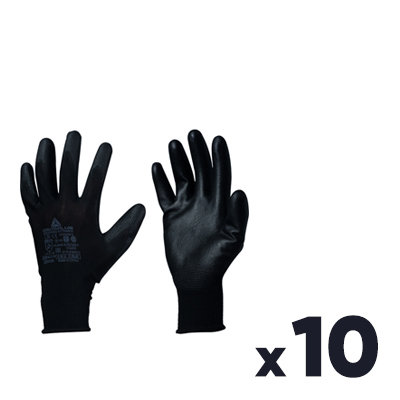 Lot de 10 gants tricot polyester / paume pu noir - Deltaplus - Taille 9