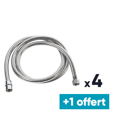 Lot de 4 flexibles de douche laiton - Odyssea - Double agrafage - 1,50m + 1 offert