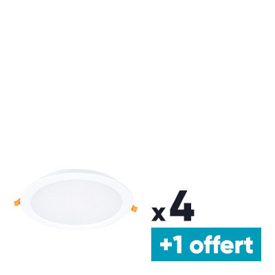 Downlight LED Ludi - Dhome - 24 W - 2400 lm - 3000/4000/6000 K - Ø 225 mm - IP54 - Lot de 4 + 1 OFFERT