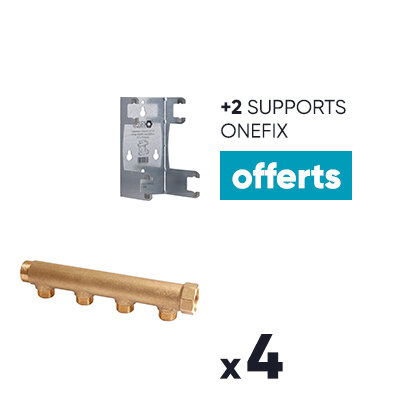 Collecteur 4 sorties - MF 3/4" - M 1/2" - RIQUIER - Lot de 4 + 2 supports Onefix OFFERTS