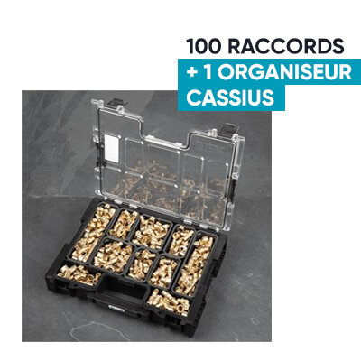 Assortiment de 100 raccords PER SIDGLISS SIDER -Ø12- Ø16 - 1 organiseur Cassius