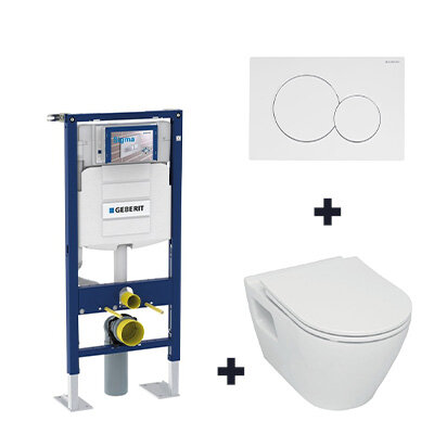 Pack WC Bâti-support - Cuvette suspendu - Sans bride - Plaque de commande double touche