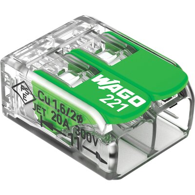 Borne de connexion avec levier - Série 221 - WAGO - 2x4 mm² - Vendu par 16