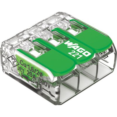 Borne de connexion avec levier - Série 221 - WAGO - 3x4 mm² - Vendu par 12