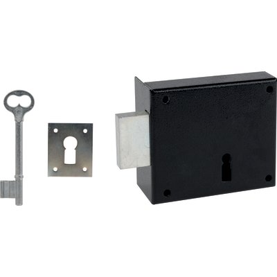 Serrure en applique noire gauche Simple - Clé L - Axe à 55 mm - Série 461 - DOM