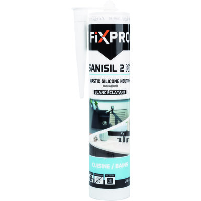 Mastic silicone neutre - Sanisil 2NT - Fixpro - Blanc - Lot de 15
