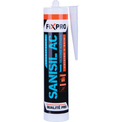 Mastic silicone - FIXPRO - Sanisil AC - Transparent - Lot de 12
