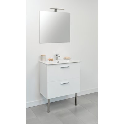 Ensemble meuble salle de bain avec miroir - SIDER - Socoa - Blanc - L80cm