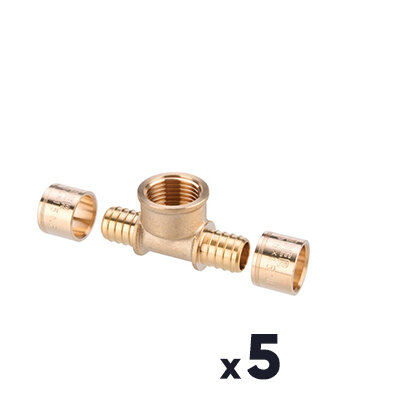 Lot de 5 raccords PER en Té - SIDER - SidGliss - A glissement - Dérivation F1/2" - Ø12mm