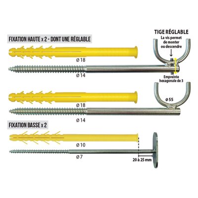 Fixation radiateur fonte - ING FIXATIONS - Pour radiateur 100 mm - Ø 18 x l 300 mm