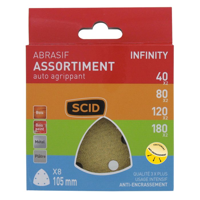 Patin delta auto-agrippant - SCID - 105 x 105 mm - 6 trous - Grain 40, 80, 120, 180 - Vendu par 8-1