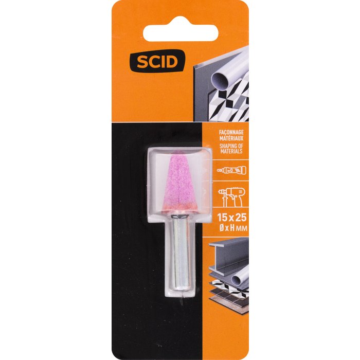Meule sur tige au corindon rose SCID - Conique - Diamètre 15 mm - Hauteur 25 mm-3