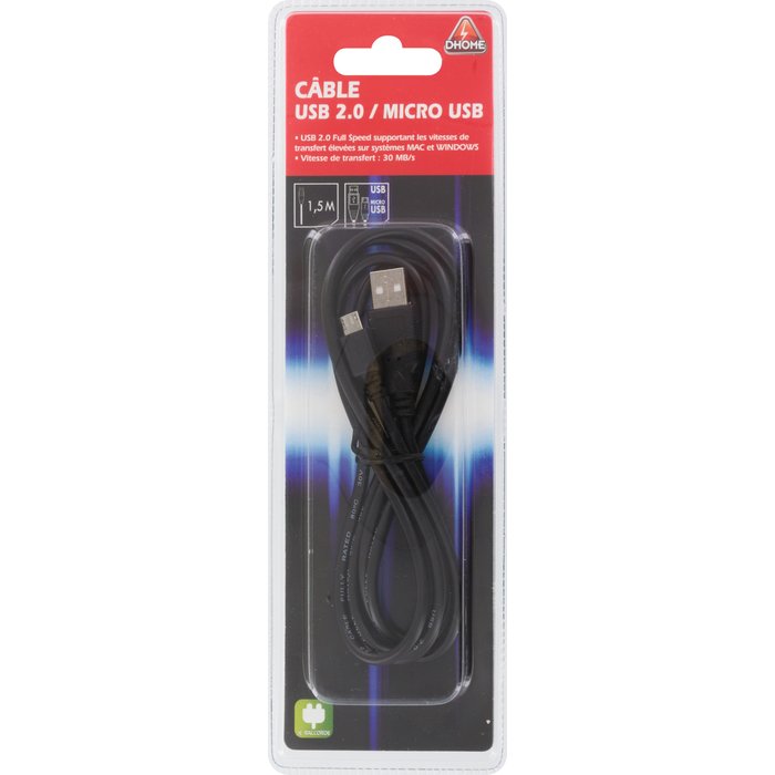 Câble micros USB - Dhome - 2.0 - Mâle/mâle - L. 1,50 m-2