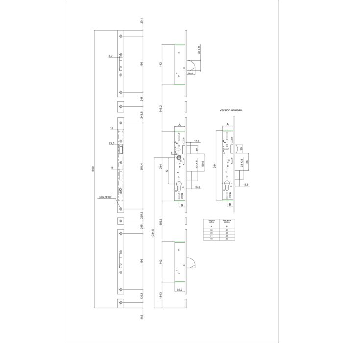 Serrure 3 points à larder – METALUX – Série KIFKIF TFK60 – Profil étroit – Entraxe 92 mm-1