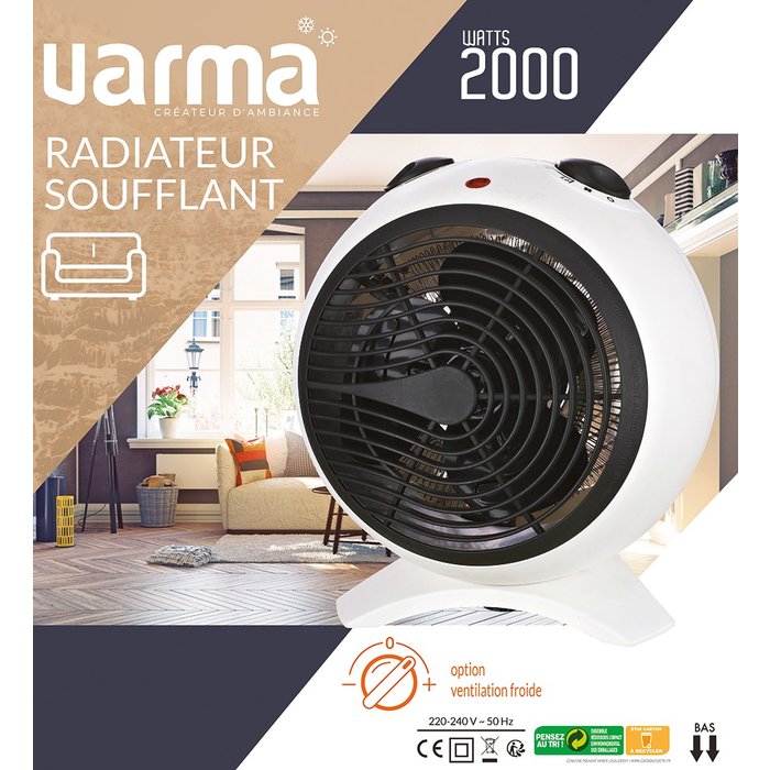 Radiateur soufflant Bomlø sphère avec ventilation froide Varma - 2000 W - Blanc-4