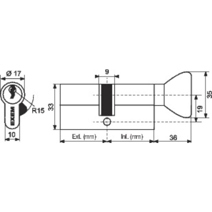 Cylindre à bouton 5G - Exem - Laiton nickelé - S'entrouvrant avec clé N°KCB006505 - B30 x 30 mm-1