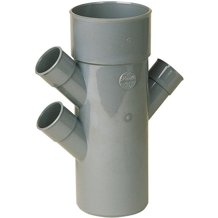 Raccord PVC gris triple équerre 45° - Ø 40 - 40 - 100 - 40 mm - Quadruple emboîture - Nicoll-1