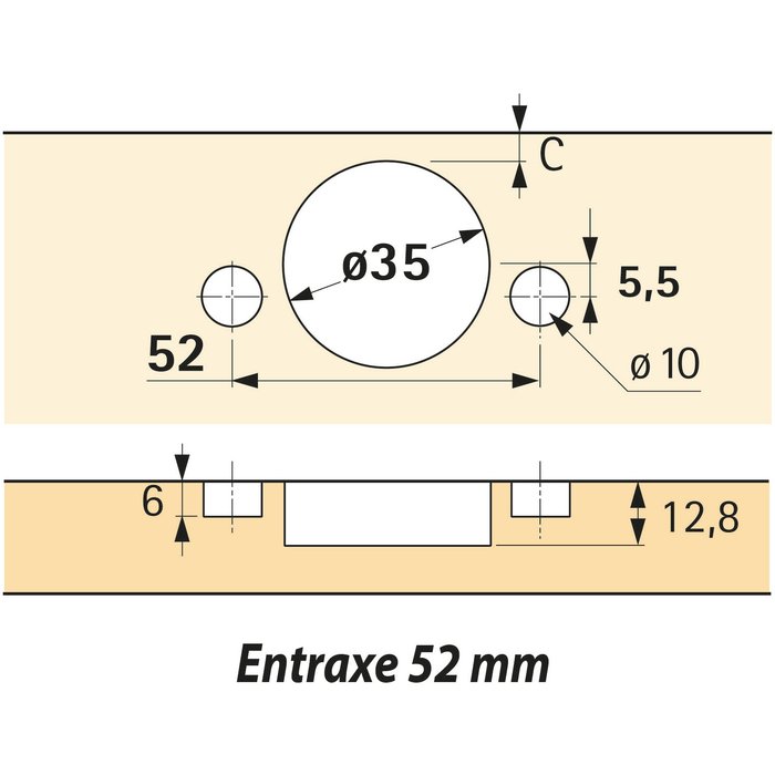 Boîtier à enfoncer angle d'ouverture 110° - Hettich - Coudure 0 mm-1