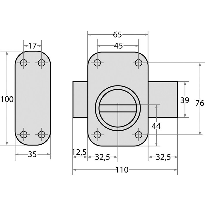Verrou à bouton bronze - Cylindre s'entrouvrant 45 mm - Pêne 110 mm - Série V136 - Vachette-1