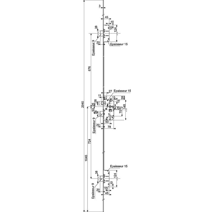 Serrure mécanique multipoints à mortaiser – VACHETTE – Trilock 5000 – 3 points / 3 coffres – Axe 50 mm-1