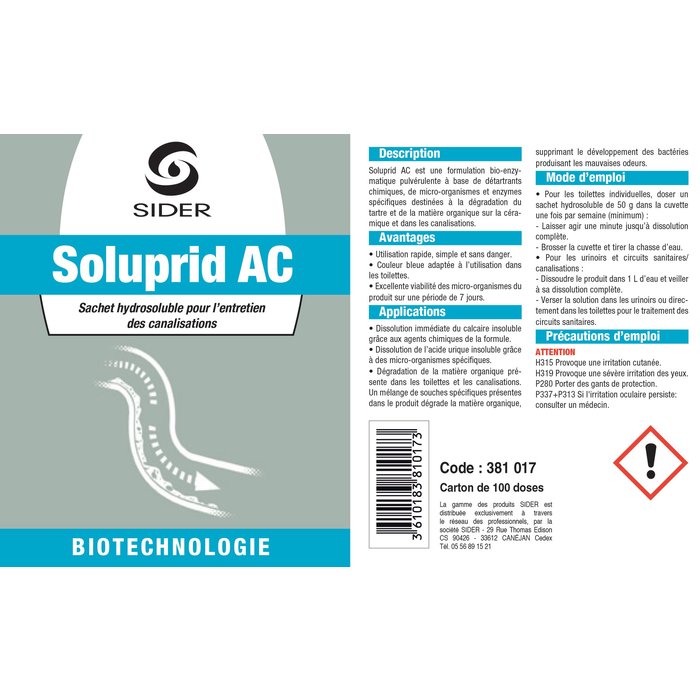 Détartrant biologique pour canalisation - 50 g - Soluprid AC - Carton de 100 doses-9