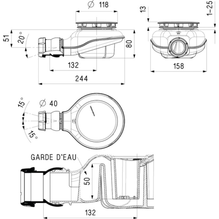 Bonde de douche siphoïde Turboflow 2 - Capot ABS - diamètre 90 mm-1