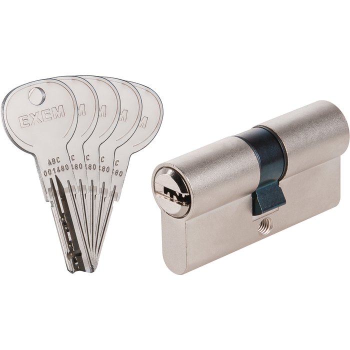 Cylindre 2 entrées ISR6 - Exem - Laiton nickelé - S'entrouvrant avec clé N°ABC015302 / ADE008880-1