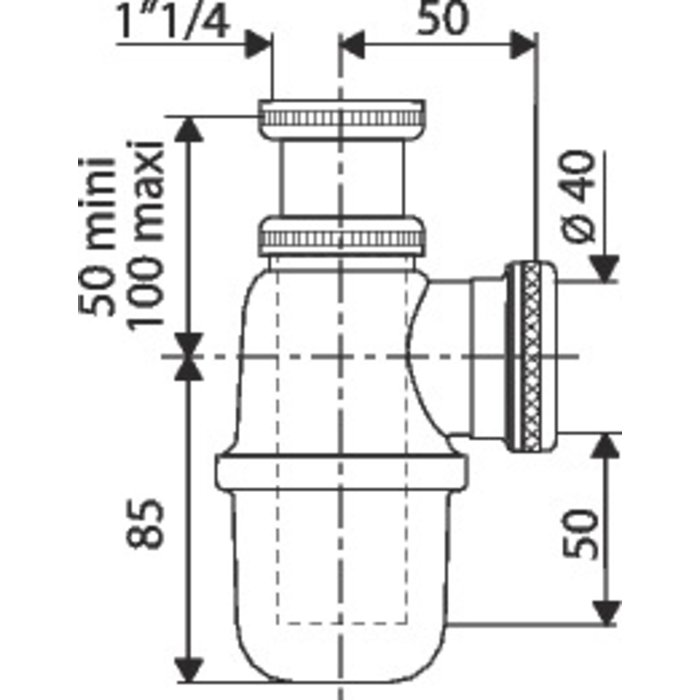 Siphon de lavabo à culot Nickelé mat - 1"1/2 - Ø 40 mm - Valentin-1