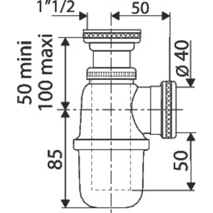 Siphon d'évier à culot laiton brut - 1"1/2 - Ø 40 mm - Valentin-1
