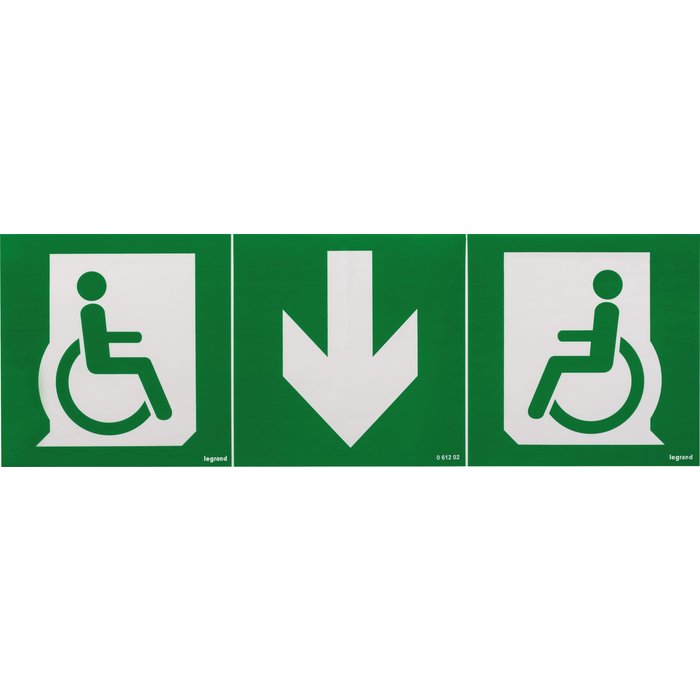 Etiquettes de signalisation universelle d'évacuation pour personnes à mobilité réduite adhésive et sécable - Jeu de 3-1