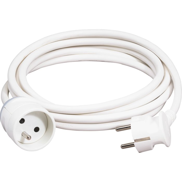 Prolongateur électrique 2P+T - Avec câble souple - Blanc