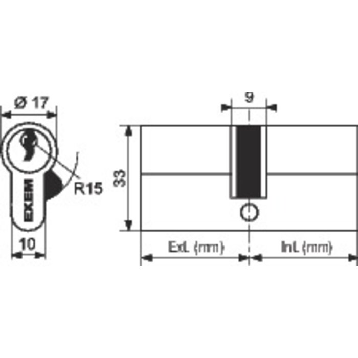 Cylindre 2 entrées 5G - Exem - Laiton nickelé - S'entrouvrant avec clé N°KCB006505-1