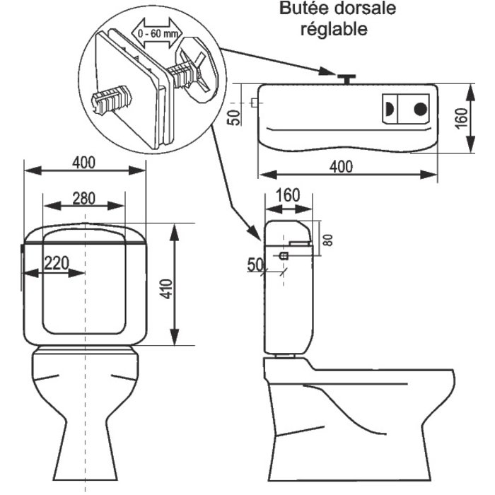 Réservoir WC - REGILUX - Regiplast - Simple débit - Bas-2