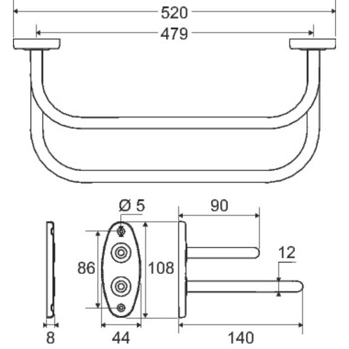 Porte-serviette double fixe blanc - 520 mm - Godonnier-1