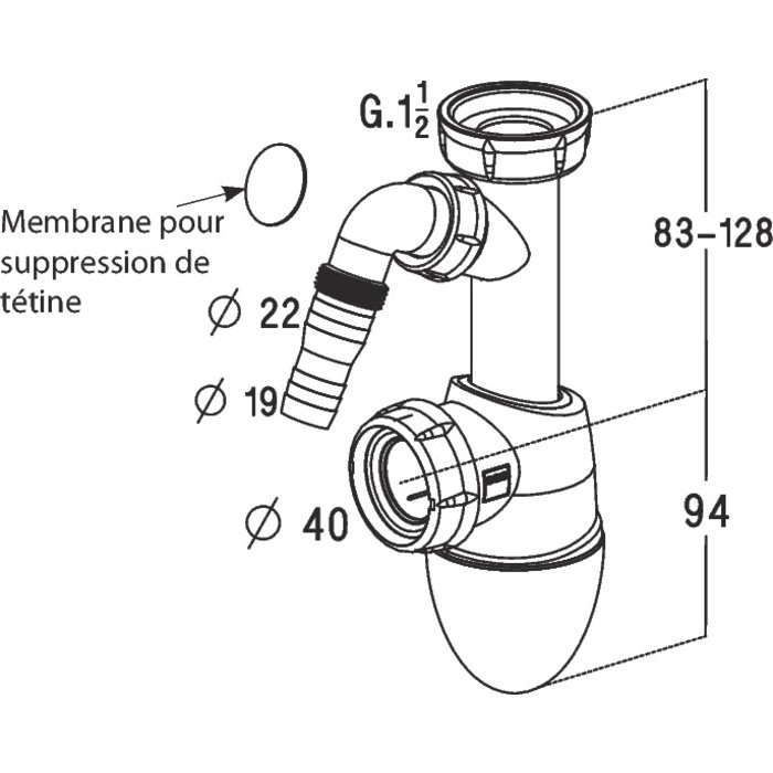 Siphon d'évier avec prise M.A.L - 1"1/2 - Ø 40 mm - Easyphon - Nicoll-1